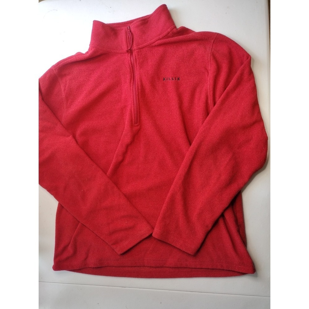 Killik Mens Red Quarter Zip Fleece Pullover Waffle Knit Jacket XL Activewear